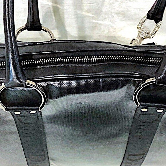 Authentic Dior Rare Galliano Black Leather Rhinestone Logo Motif Handbag - Picture 6 of 11
